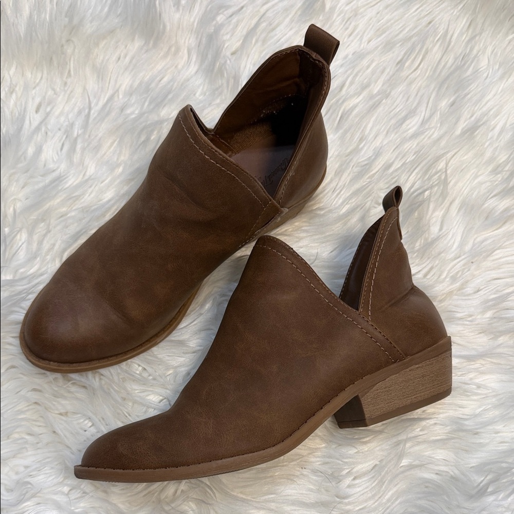 Faux Leather Brown Ankle Boots